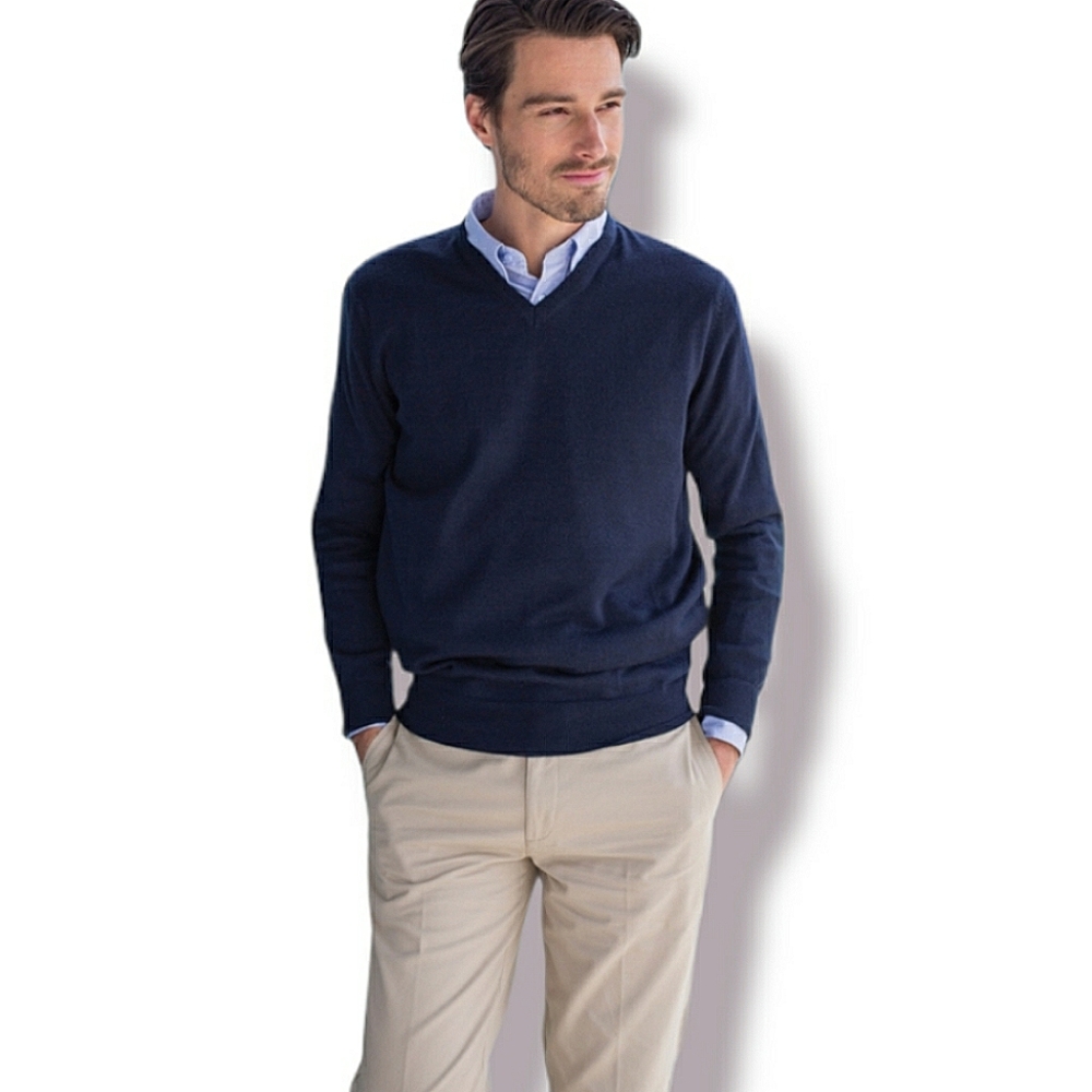 Eddie Bauer Cashmere Cotton Traditional Fit V-Neck Blue Pullover Sweater Large